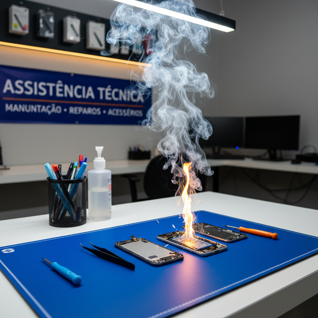 Bateria de celular inchada explode durante conserto e fere técnico em Goiás