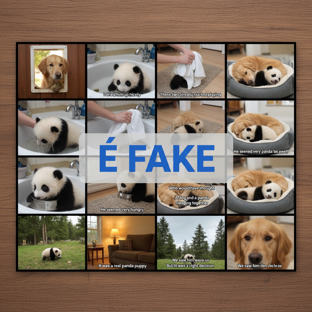 Video de cachorro com filhote de panda é falso e gerado por IA